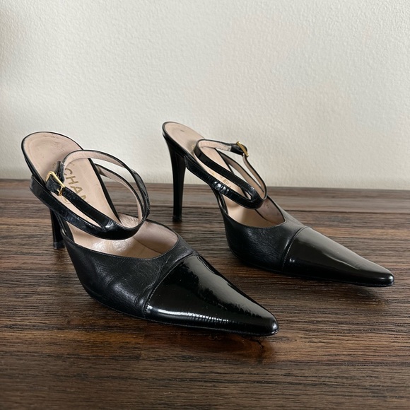 CHANEL Black Leather Heels - Picture 1 of 10